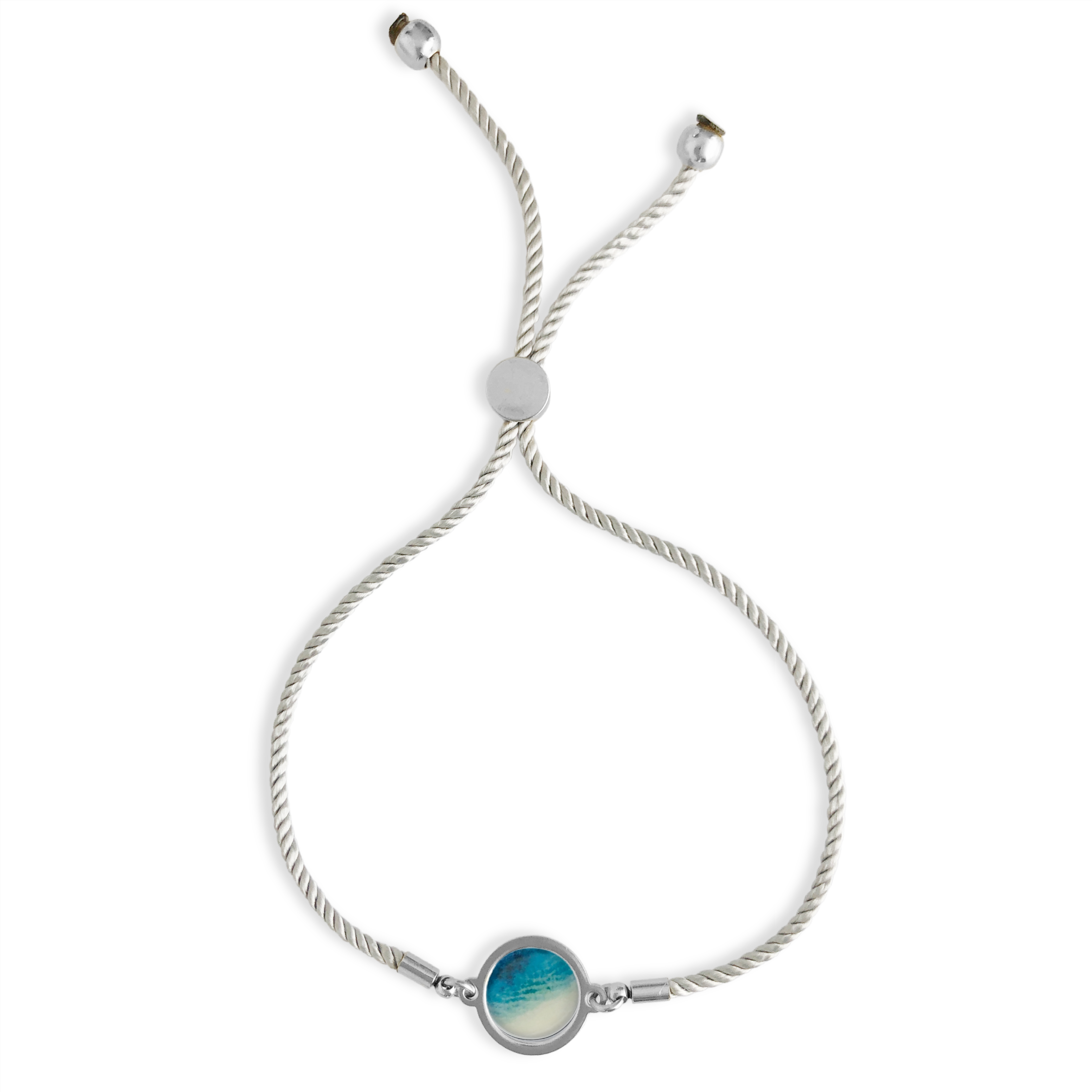 Slide Bracelet - Rise With The Tide: Black / Gold Plated by Foterra Jewelry, featuring a stylish adjustable nylon cord with a vibrant blue and green bead.