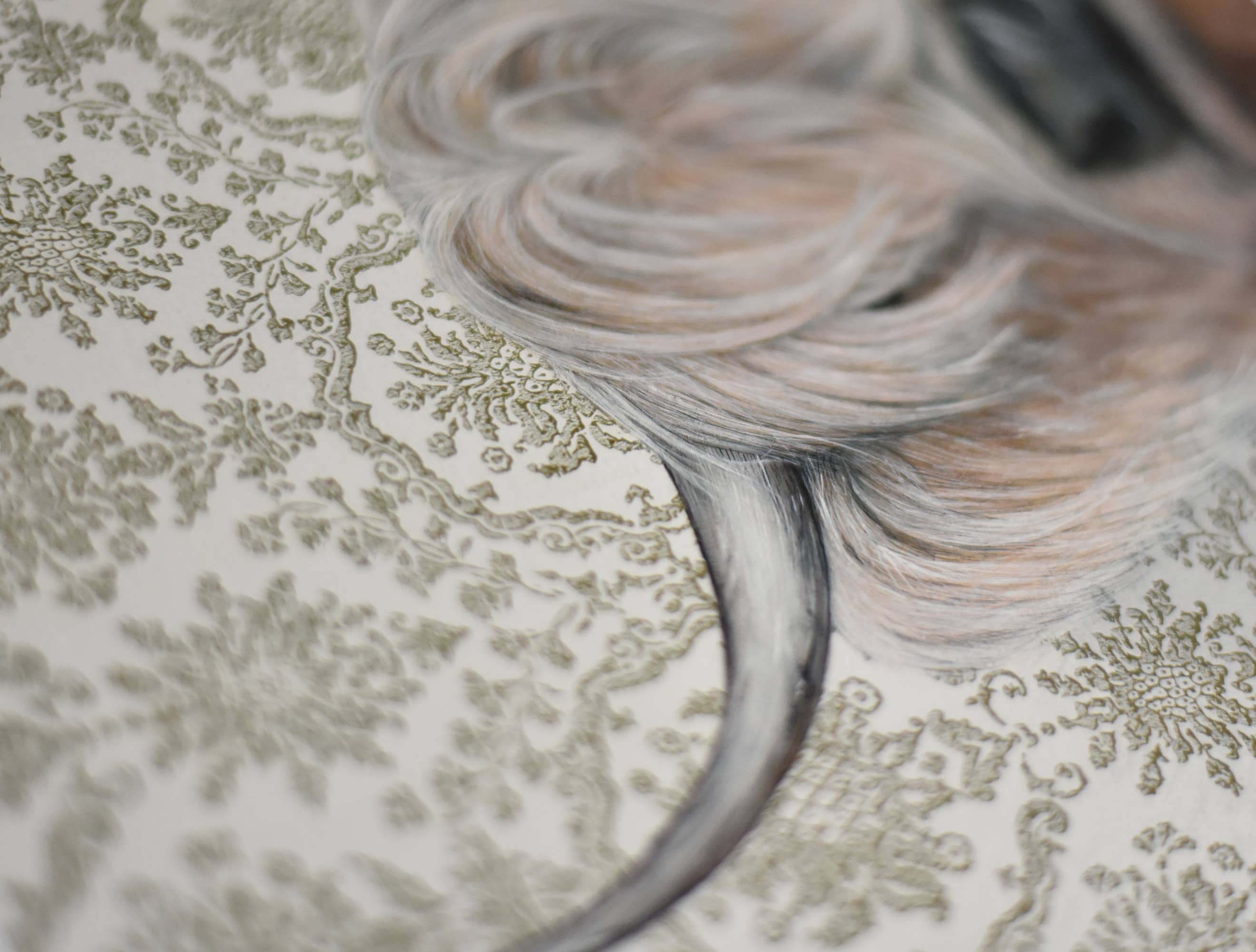 Framed art print of a Highland cow on an ornate patterned background