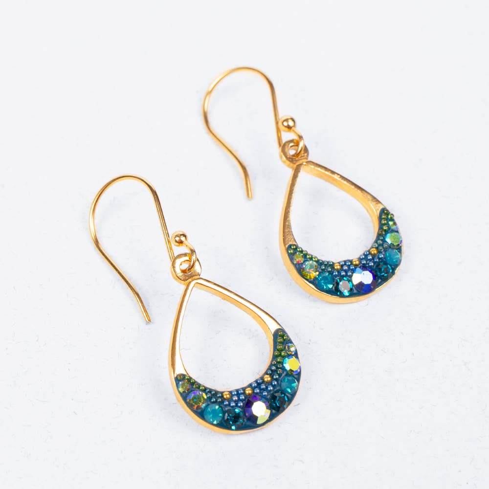 18K Gold Plated Petite Round Moon Drop Earrings with Colorful Crystals - Celestial Design shining bright like your future!