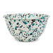 Side view of the Catalina Enamelware Large Salad Bowl by Crow Canyon Home. The bowl showcases a beautiful array of aqua and black speckles, perfect for elegant dining occasions.