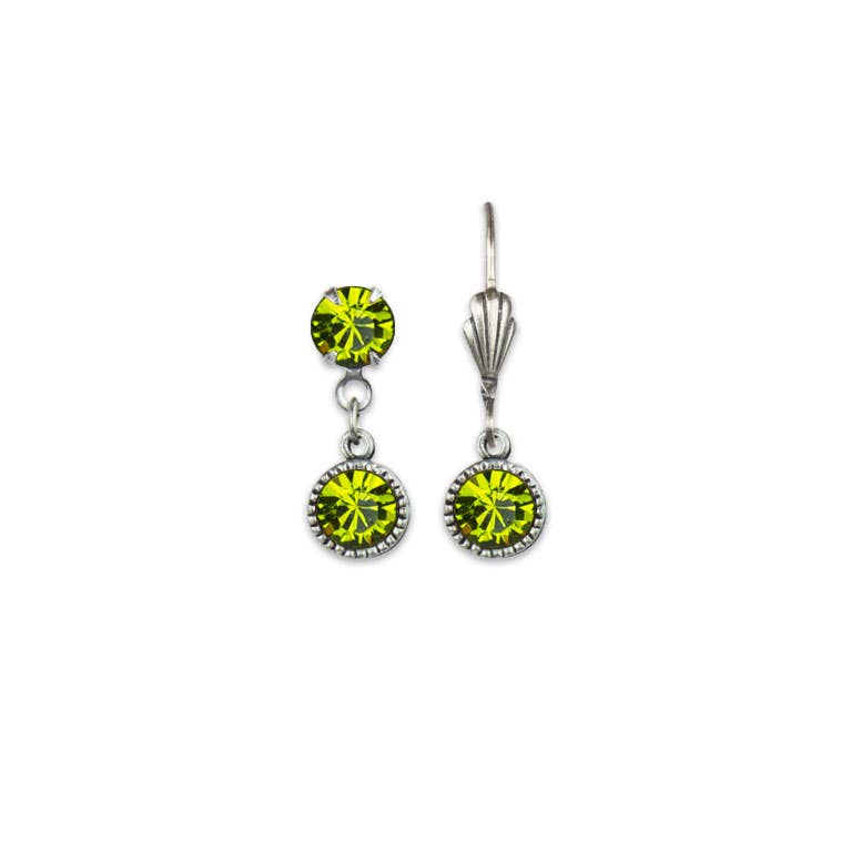 Pair of silver drop earrings with green gemstones