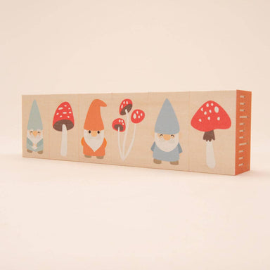 Creative scene from Uncle Goose Environments Magic Forest Blocks showcasing vibrant autumn leaves and gnomes – invite your imagination for a mushroom party!