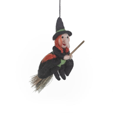 Felt Witch ornament on a broomstick 