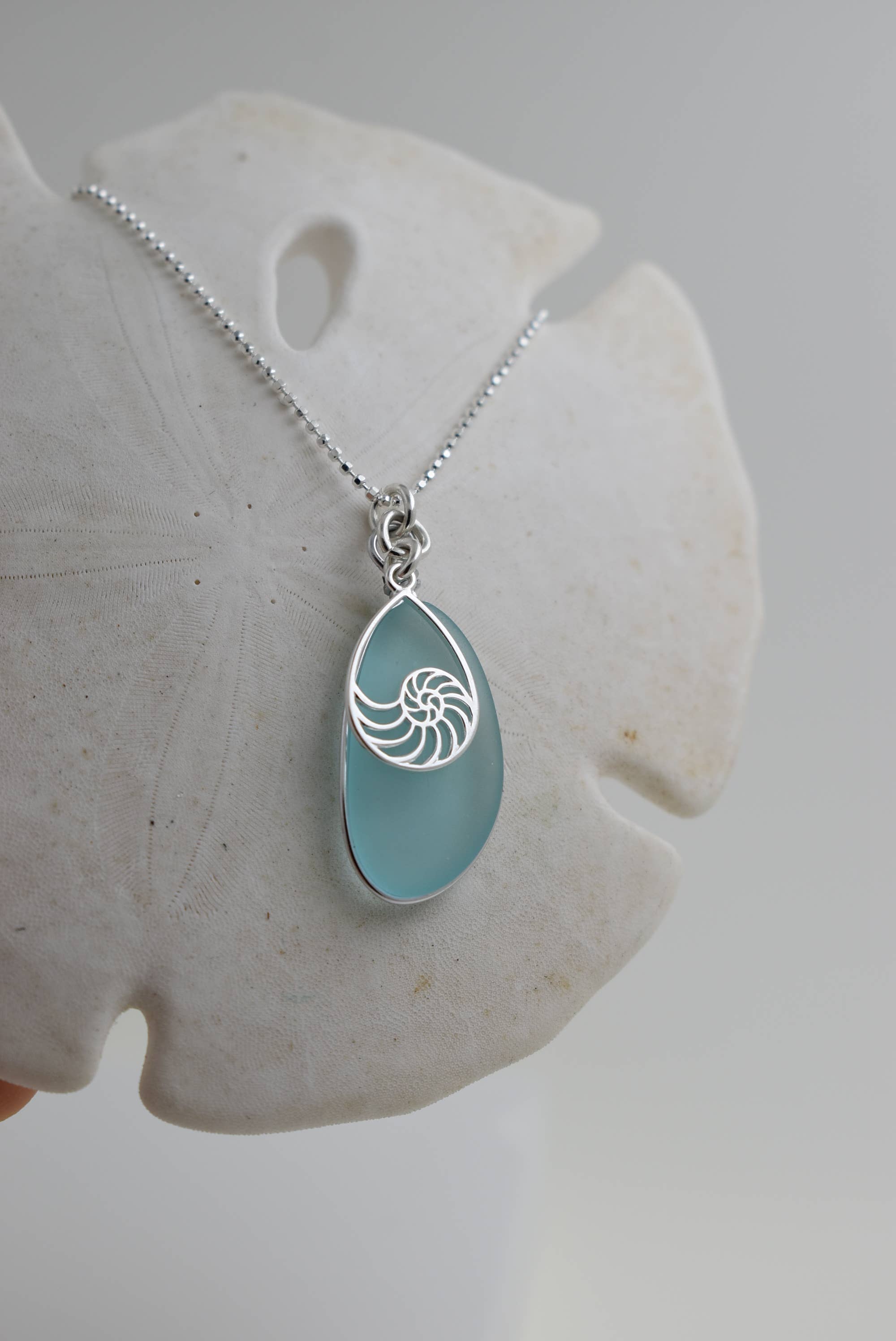 Eco Glass Nautilus Drop Necklace