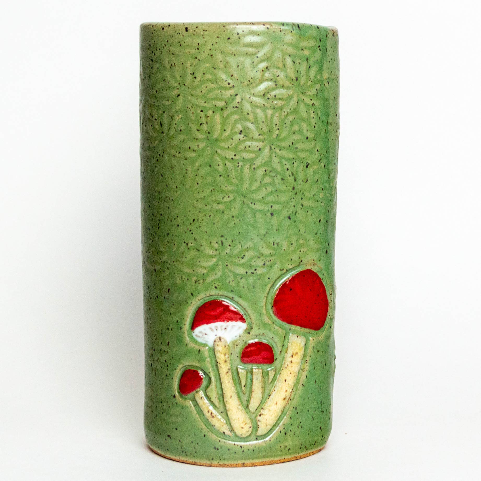 Mushroom Pattern Green Handmade Ceramic Vase