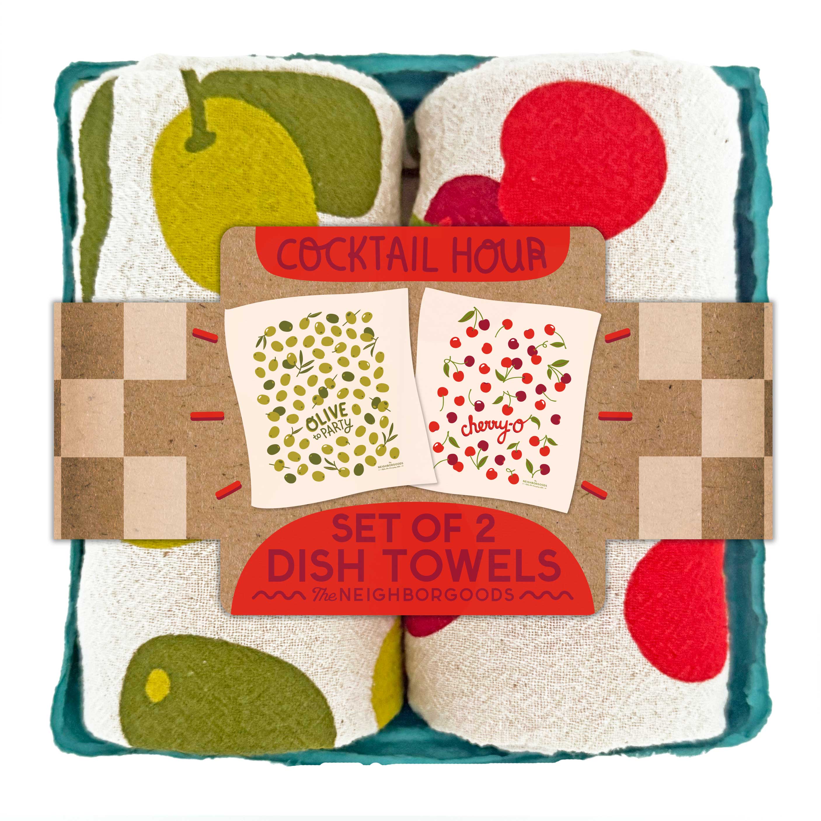 Cocktail Hour (Olive & Cherry) Tea Towels - Set of 2