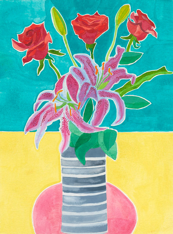 floral card in vase blank greeting card