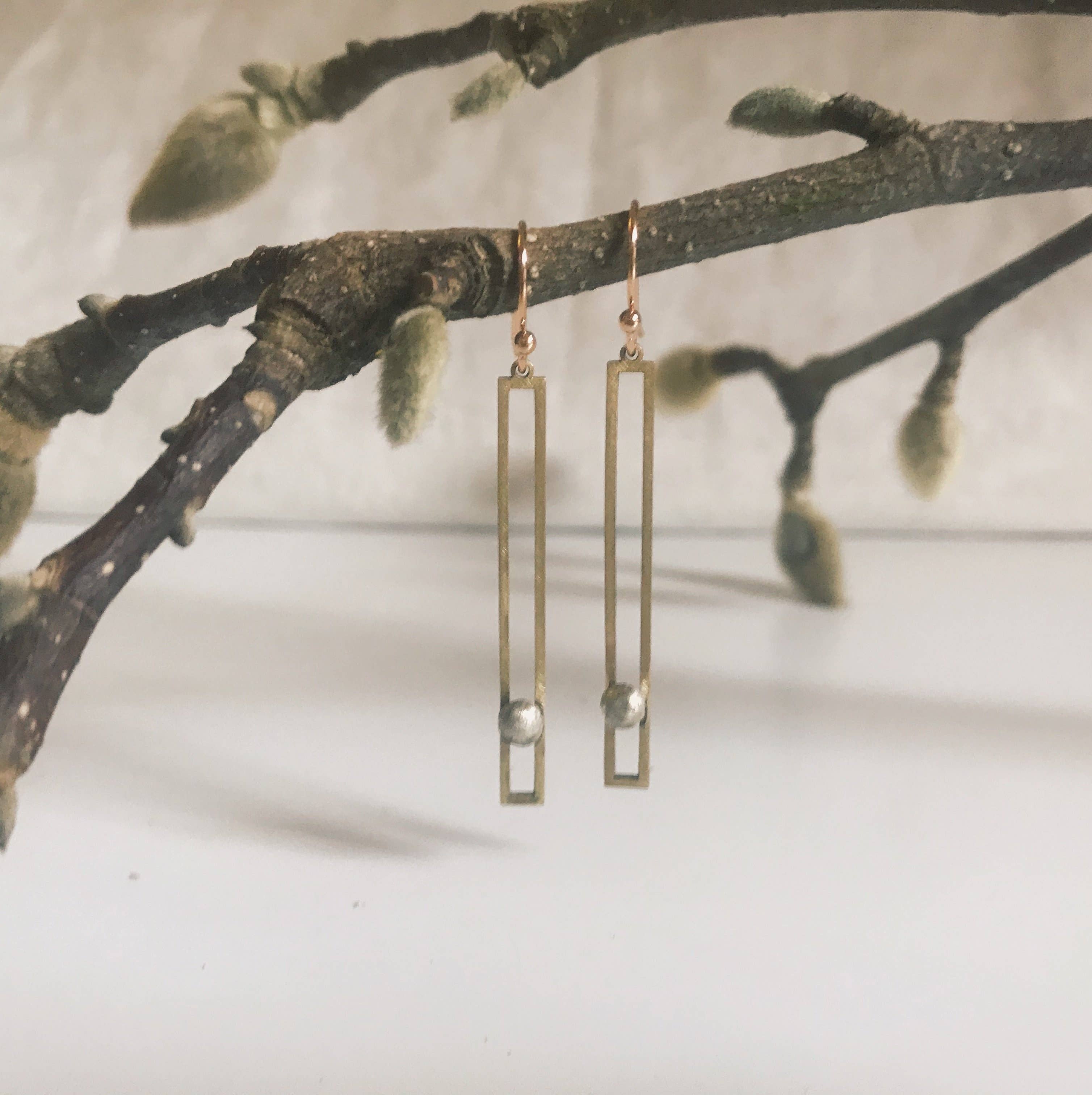 Skinny rectangle bar earrings with silver cluster