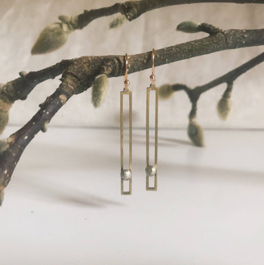 Skinny rectangle bar earrings with silver cluster