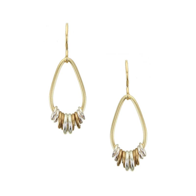 Small Teardrop with Accent Rings Wire Earrings featuring a delicate brass teardrop with two-tone accent rings, stylish and lightweight for everyday wear.