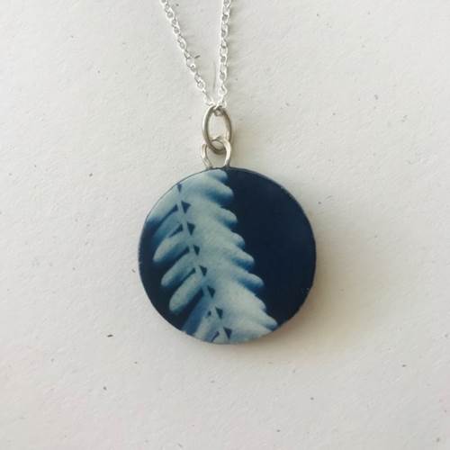 Simple Round Botanical Cyanotype Necklace