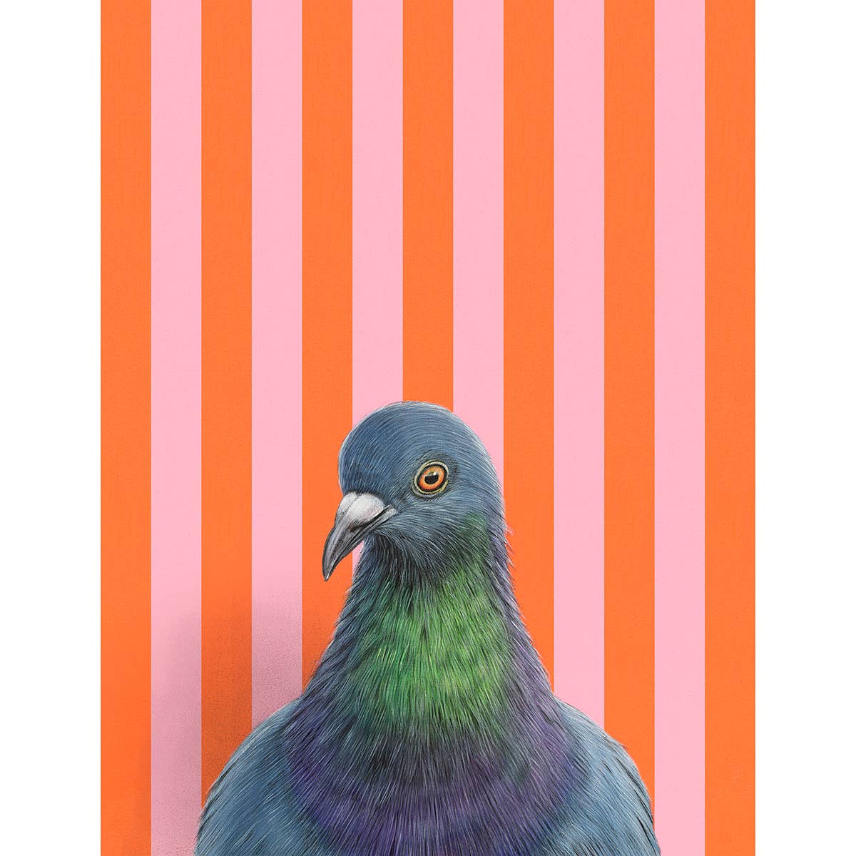 Pigeon Fine Art Print - Playfully retro bird art with vibrant stripes, making every wall jealous and sparking joy.