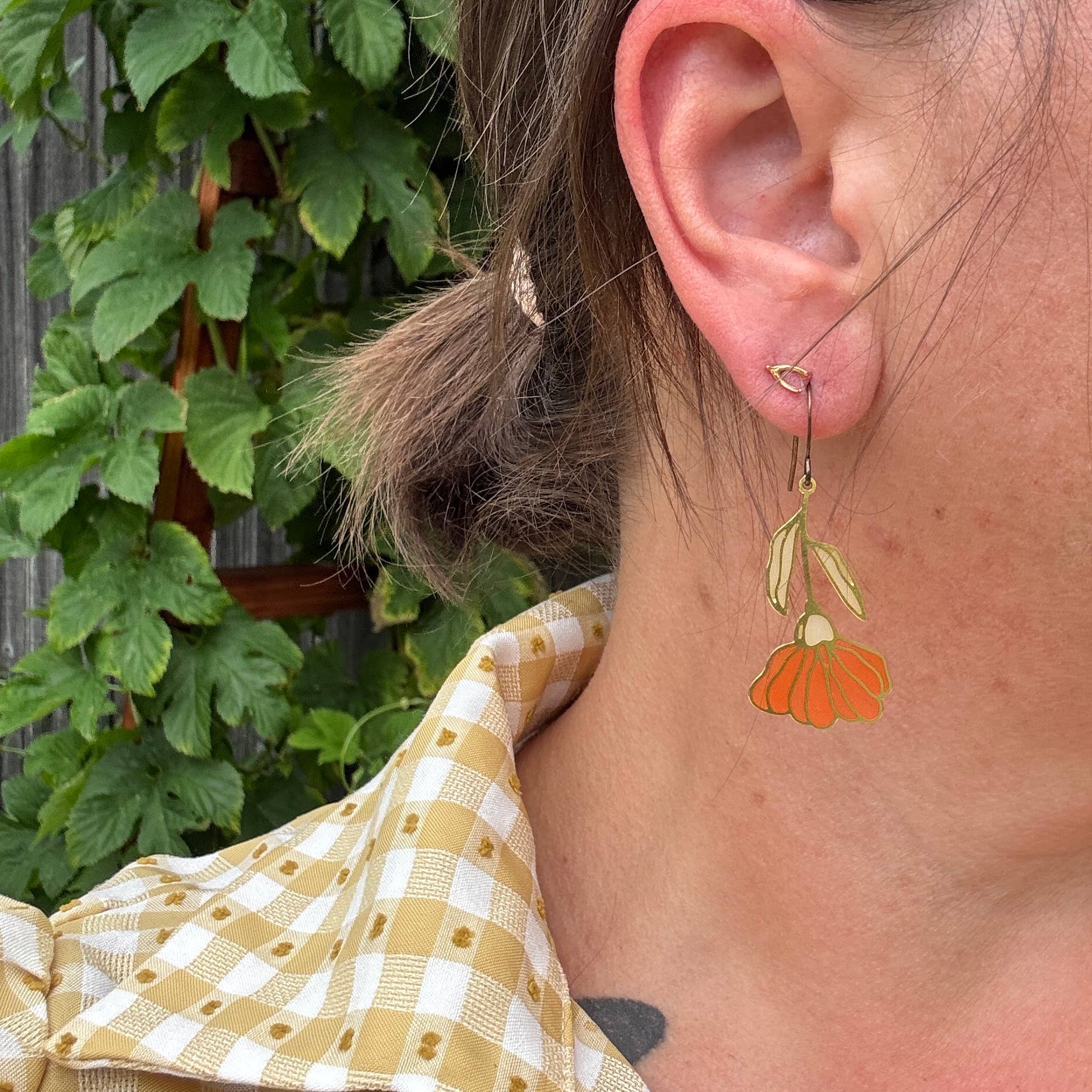 Lightweight Begonia Stained Glass Resin Earrings, perfect for enhancing your look without the weight of a small child.
