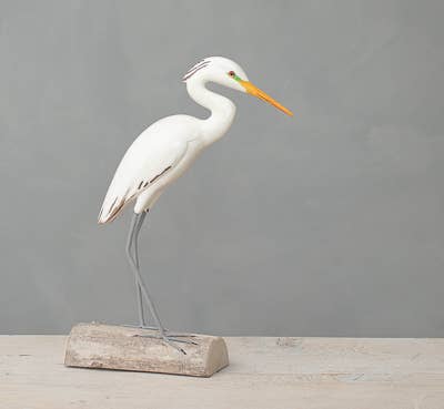 Egret - Great - Medium -14"H - Hand Carved Ornament