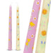 Taper Dinner Candles by Talking Tables USA featuring pastel floral designs on pink and cream backgrounds, perfect for enhancing dinner tables and mantlescapes.