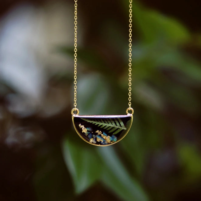The Goldie Pressed Fern with Opal Accents Pendant Necklace