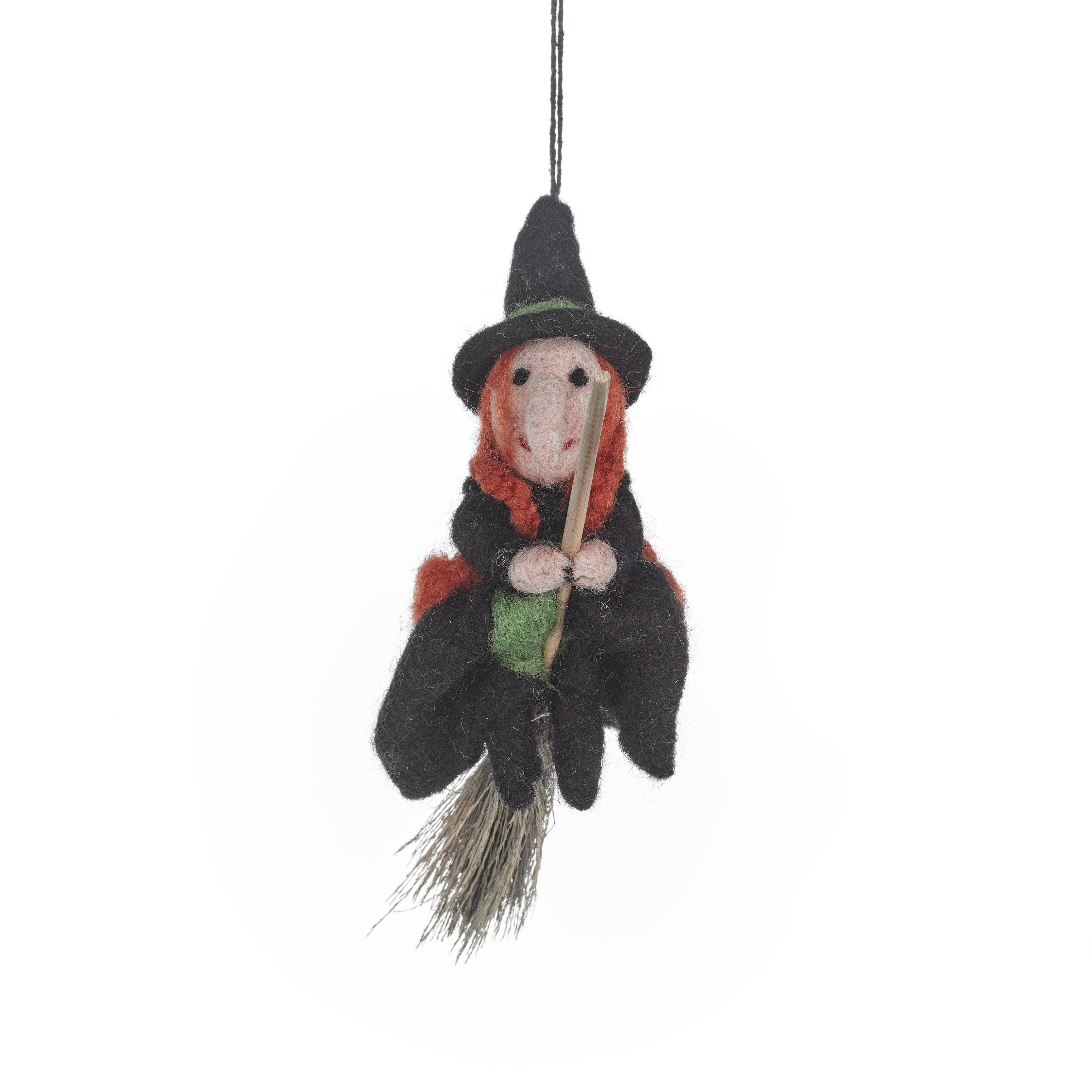 Felt Witch ornament on a broomstick 
