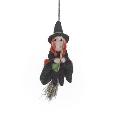 Felt Witch ornament on a broomstick 