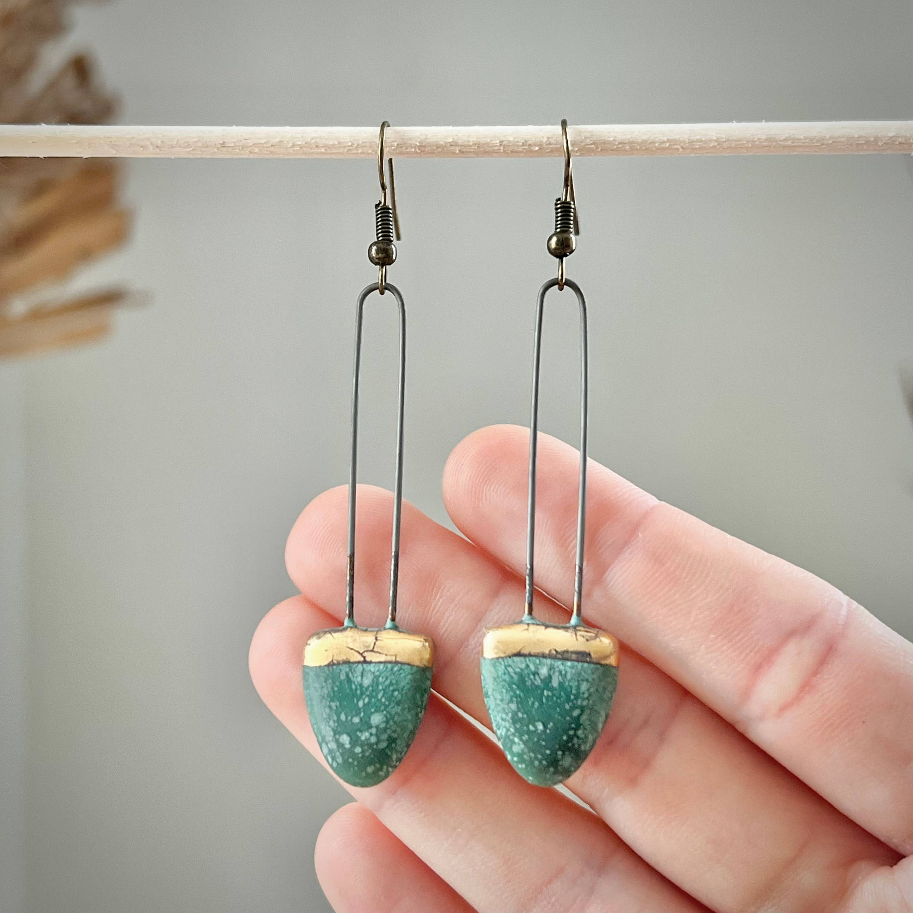 Patina Green Drip Drop Clay Earring