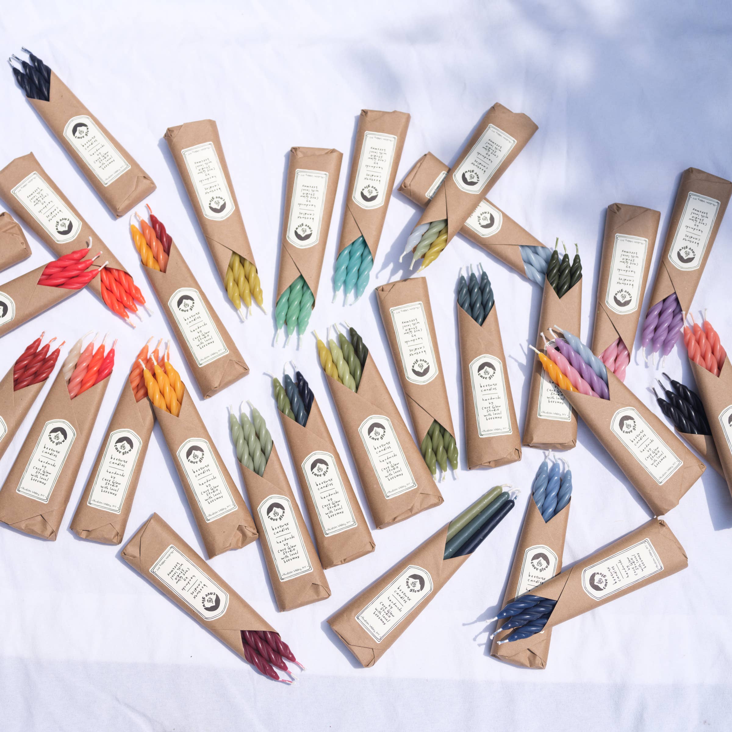 Wrapped Beeswax Spiral candles by Cave glow studio