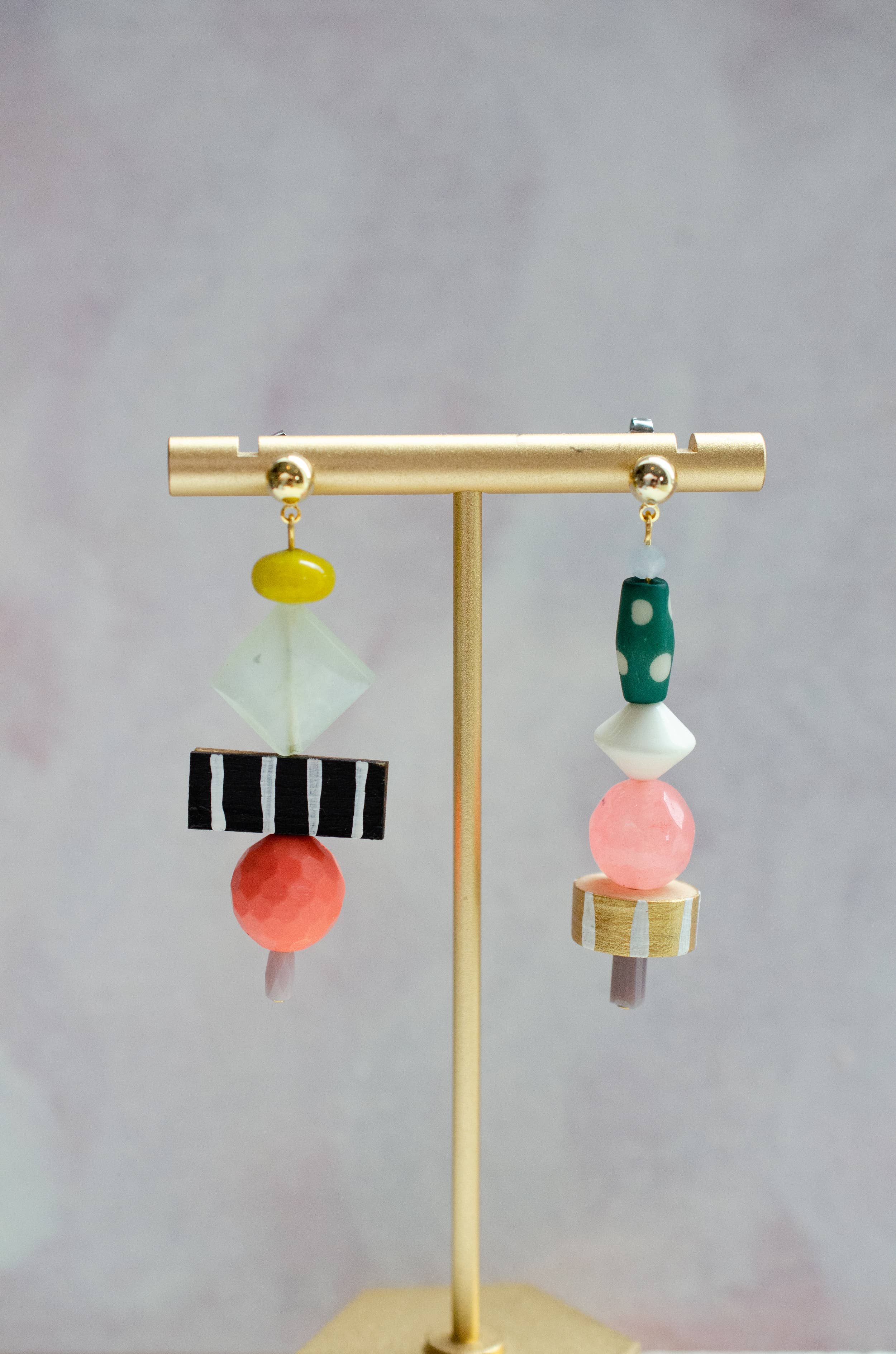 acrylic beaded drop earrings with shapes