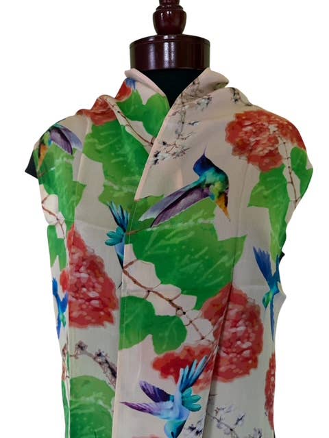 Hummingbirds silk scarf by Nina J, limited-edition wearable art inspired by nature