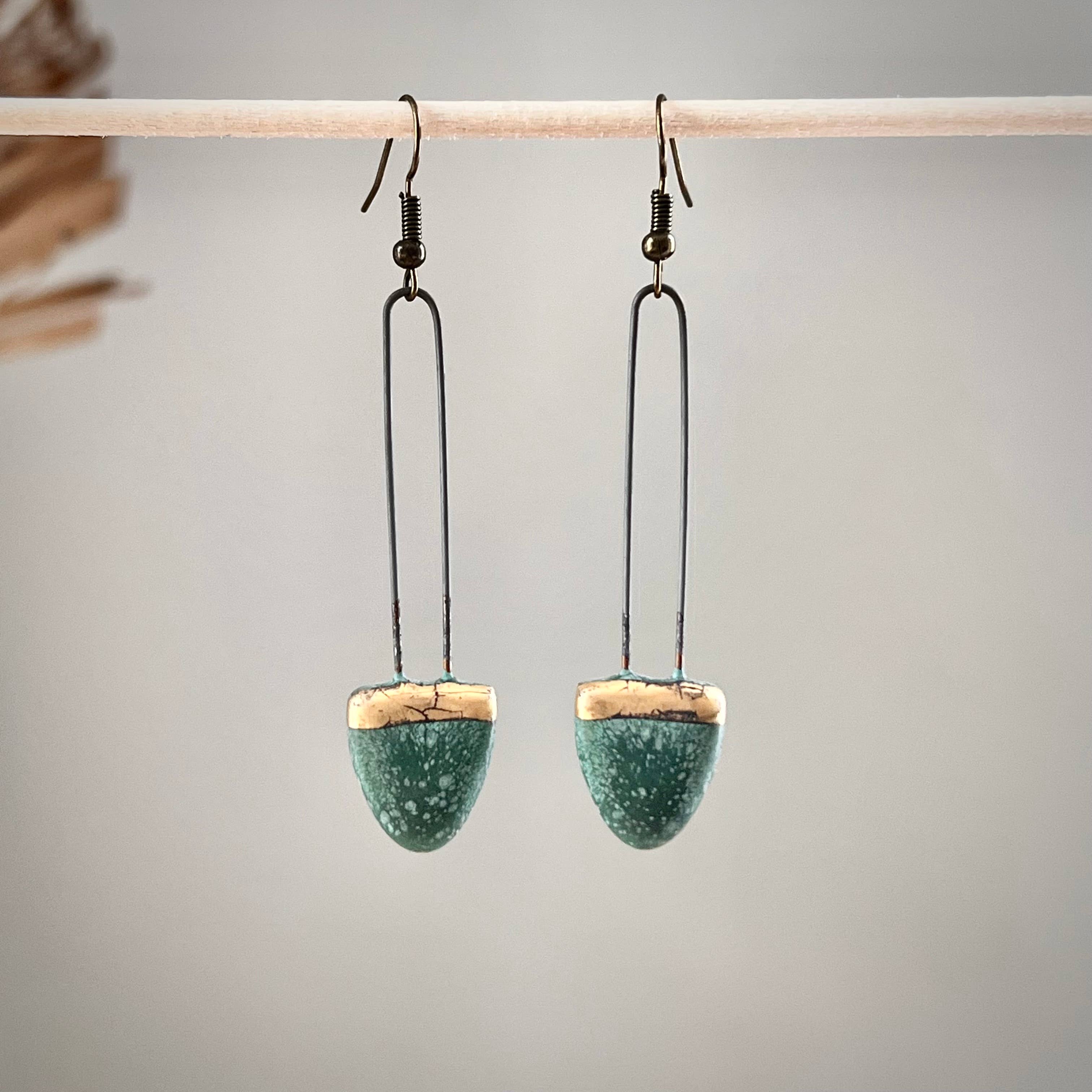 Patina Green Drip Drop Clay Earring