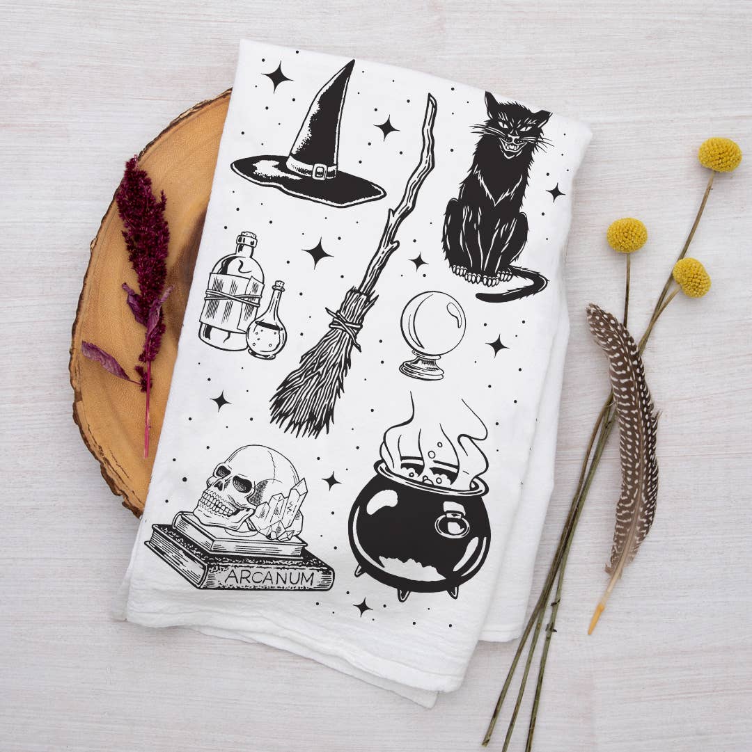 Spooky Halloween Flour Sack Towel - Eco-Friendly | Hand-Drawn