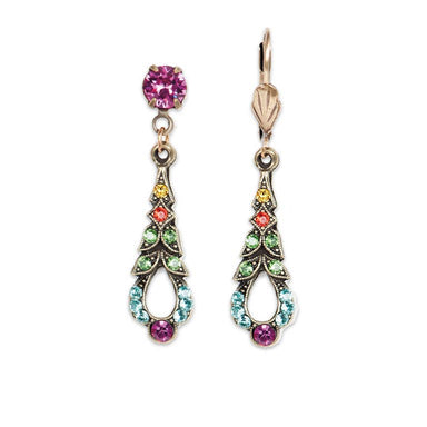 Pair of drop earrings with colorful gemstones 