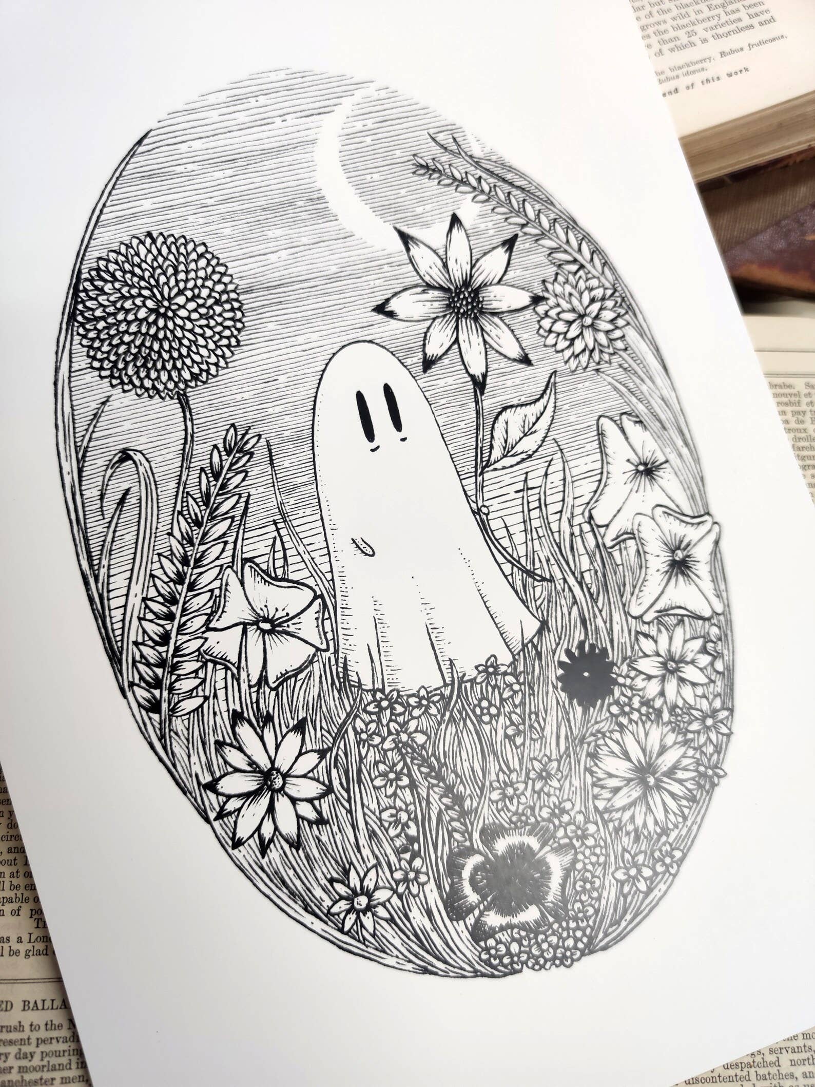 ghost with flowers digital art print