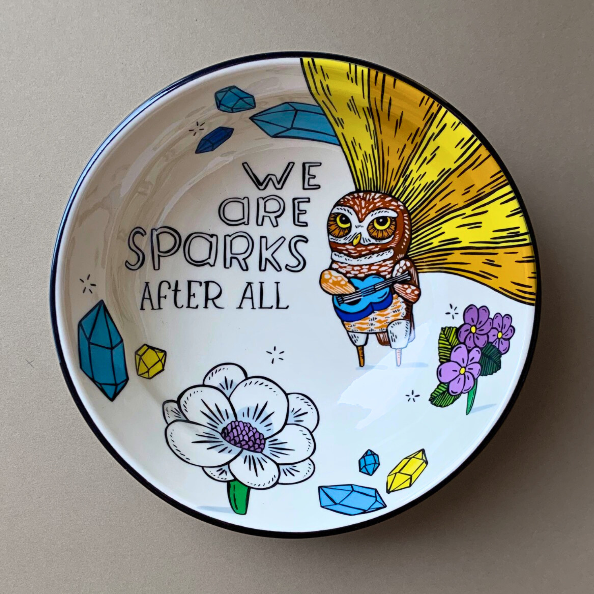 We Are Sparks After All - ceramic Noodle Owl Bowl