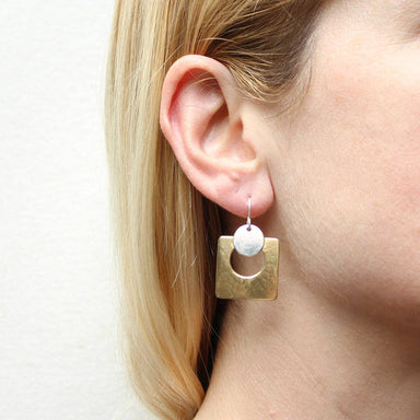 Medium Disc with Cutout Square Wire Earrings by Marjorie Baer, handcrafted jewelry made in California