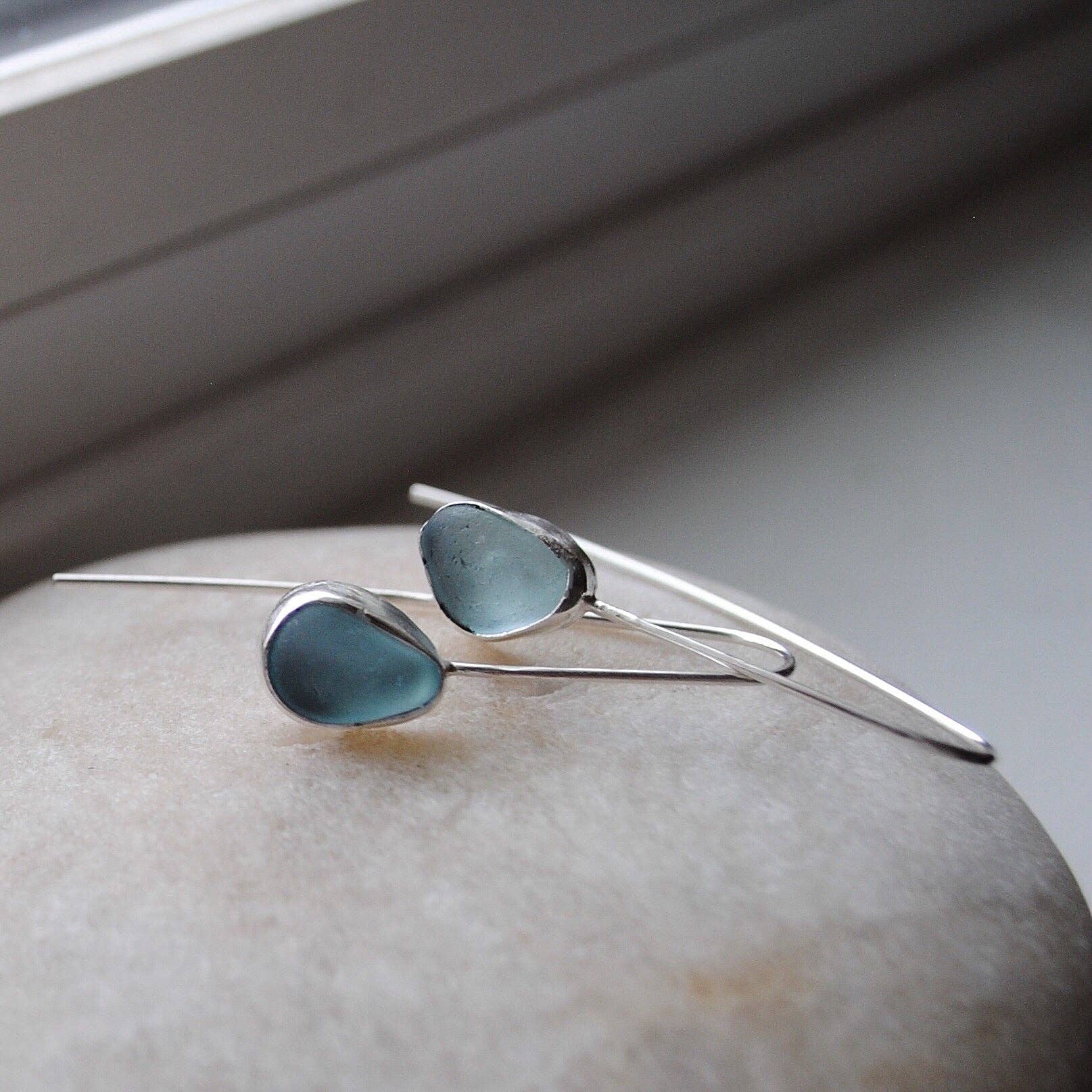 aqua sea glass earrings