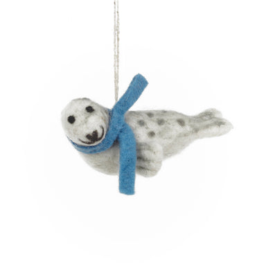 Felt Seal ornament with a blue scarf 