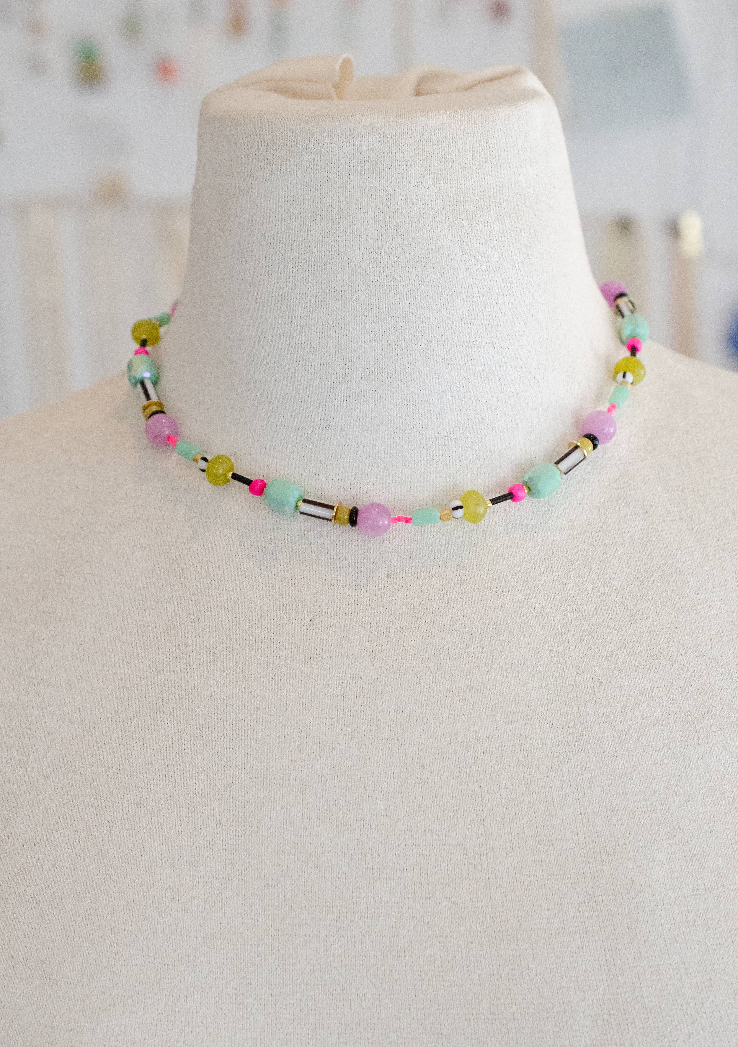 Neon beaded gold filled necklace