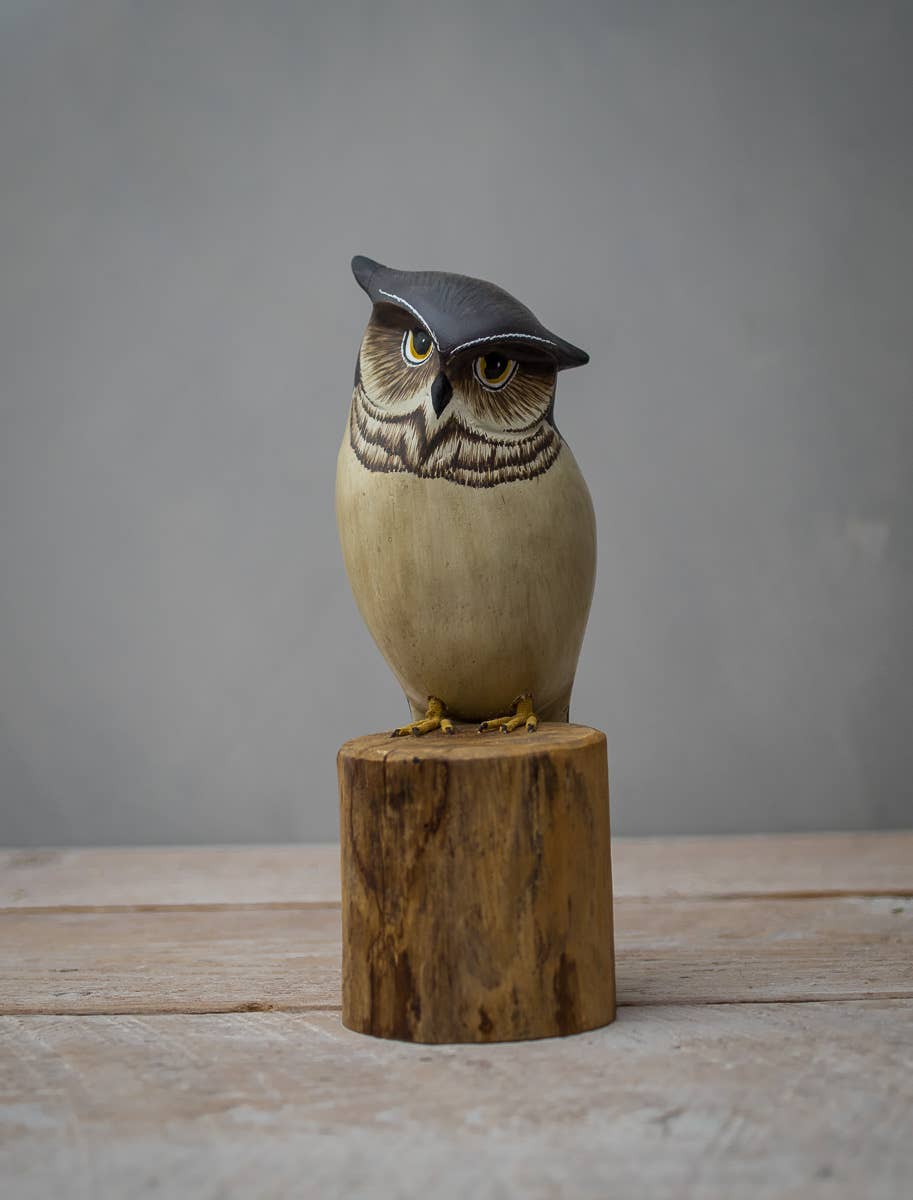 Owl - Screech -8.5" High  -Carved Wooden Ornament