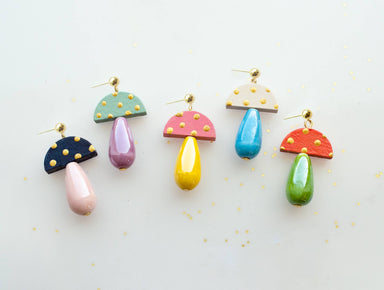 painted acrylic mushroom drop earrings