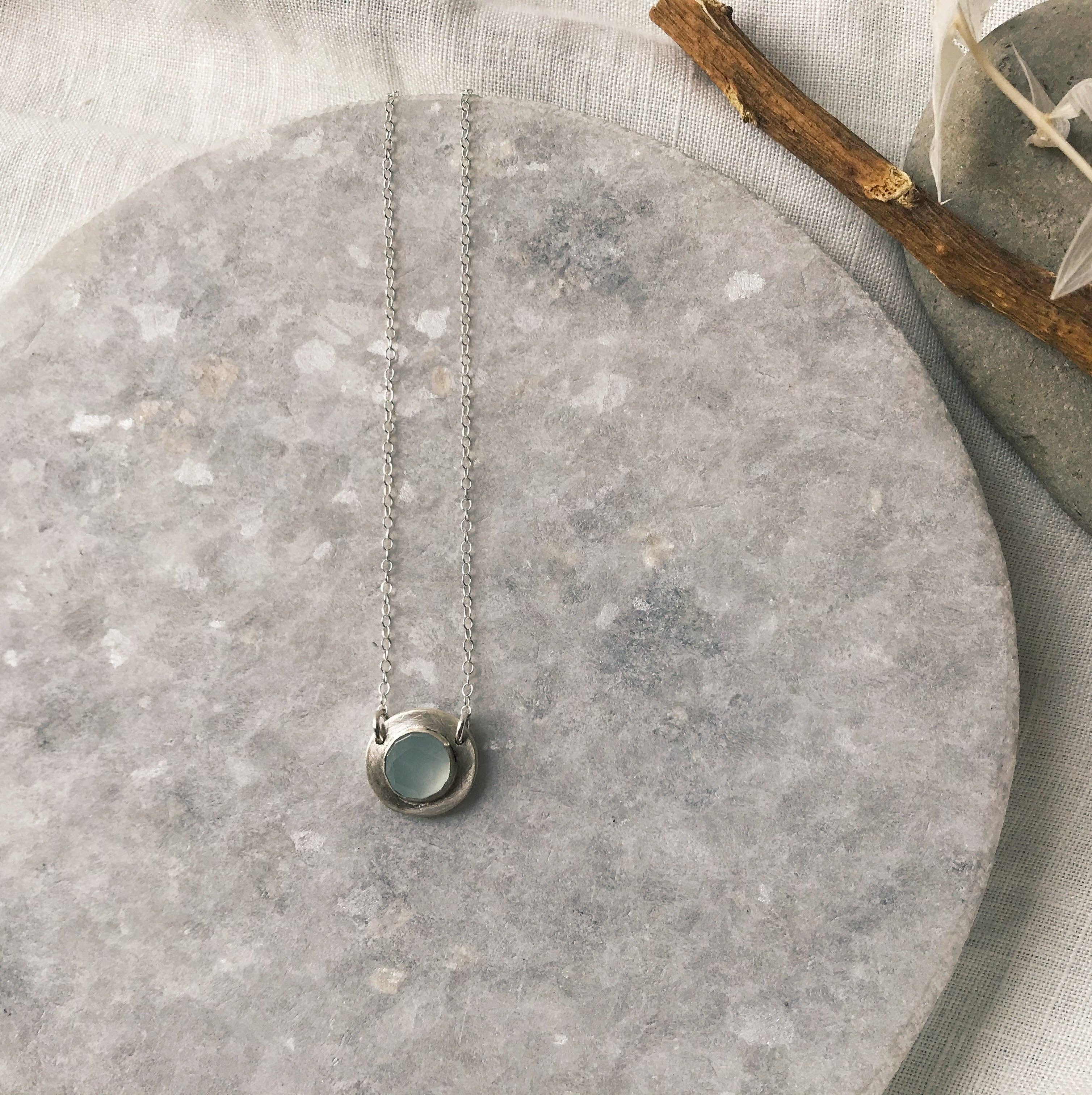 silver faceted stone pendant necklace