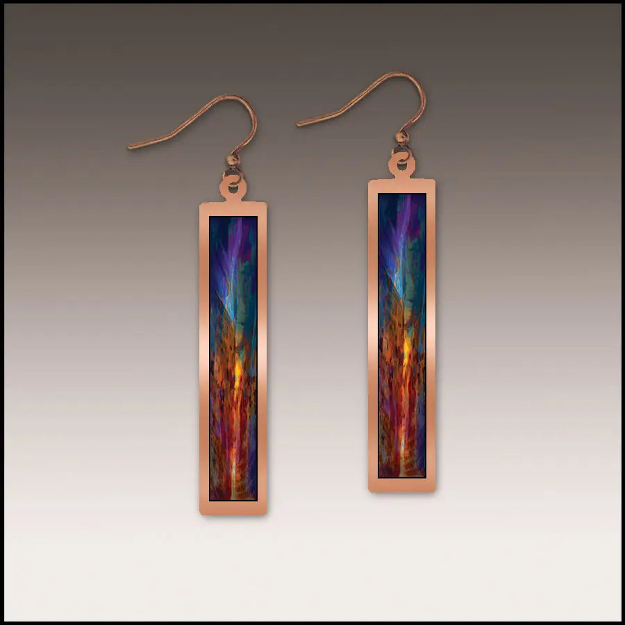 Skinny Rectangle with Copper Earrings