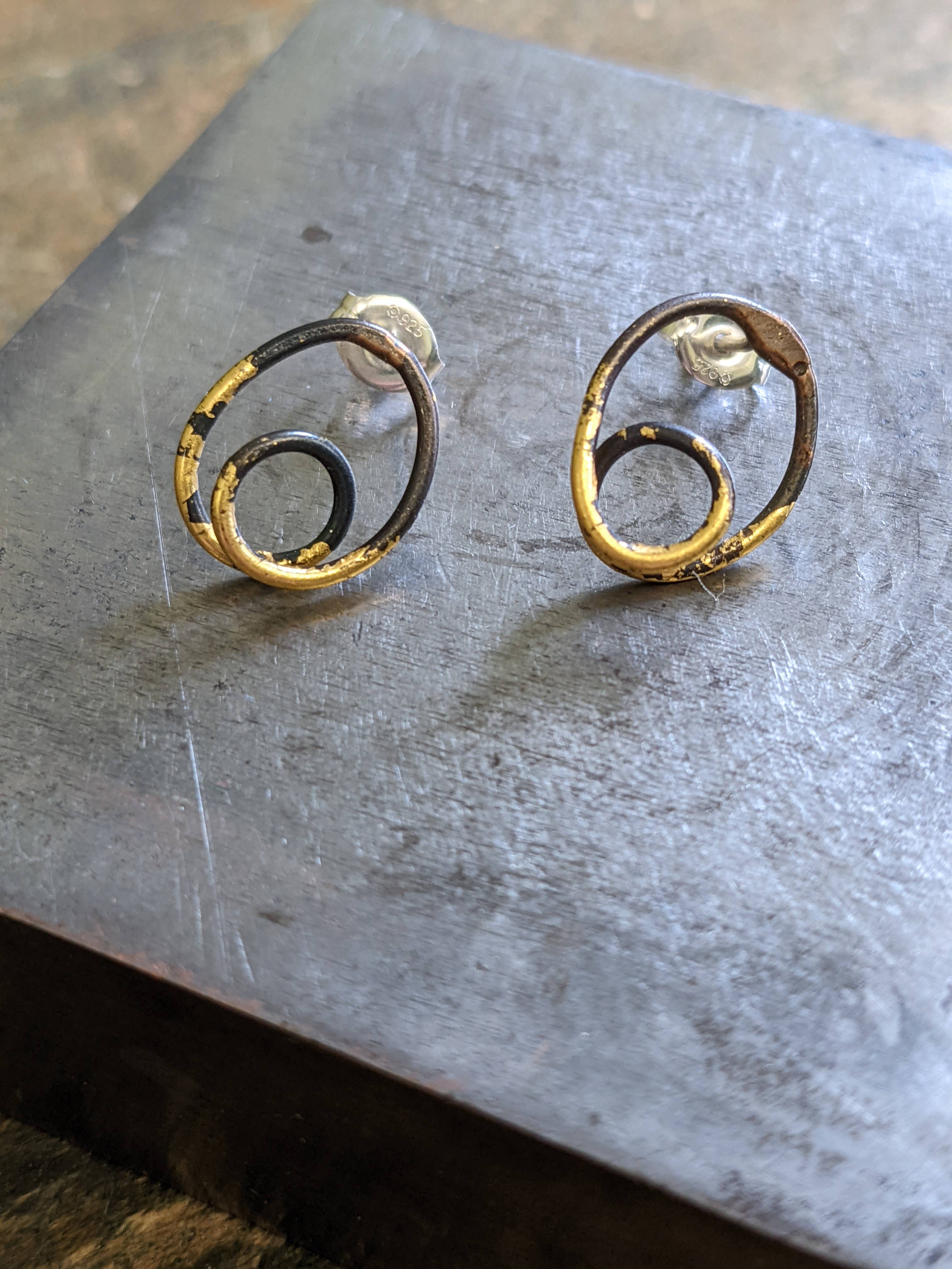 Steel & Gold Coil Earrings