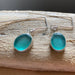 aqua sea glass silver drop earrings