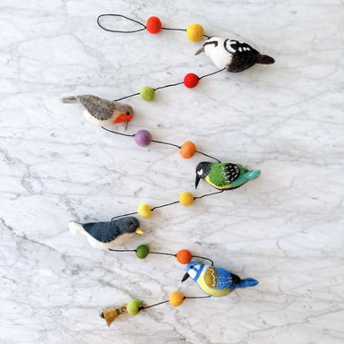 Felt Bird Garlands featuring adorable wool needle felted birds like woodpeckers and robins, adding whimsical charm to your home decor!