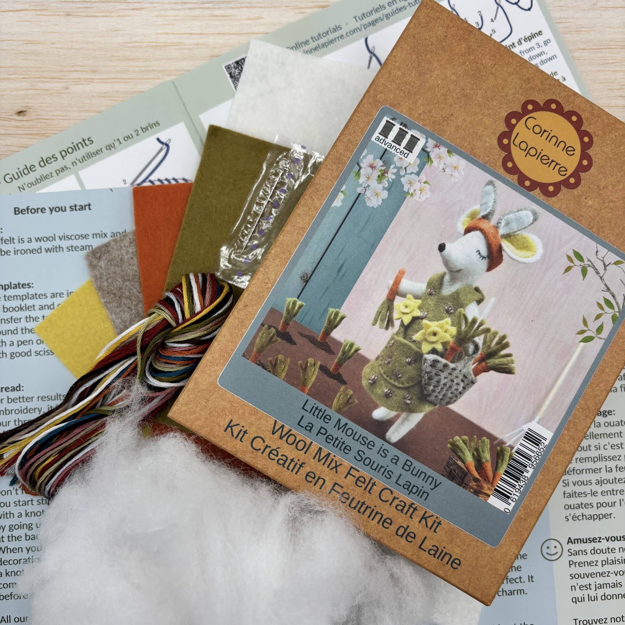 The Little Mouse as a Bunny felt craft mini kit adorning a cozy corner, bringing vintage cheer to any room—hop into crafting!