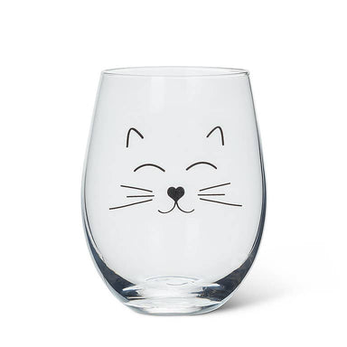 Stemless wine glass featuring a cheerful cat face design by Abbott, ideal for wine and cocktails.