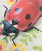 Detailed illustration of a ladybug on a floral patterned background, part of the Ladybug White Fine Art Print by Emily Uchytil.