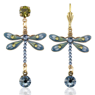 Blooming Blue Willow Garden Dragonfly Crystal Drop Earring - Flapping into your life with style, these whimsical handcrafted earrings in serene blue and sparkling teal are your fashionable guardian angels, perfect for adding a touch of transformation and good luck to any outfit.