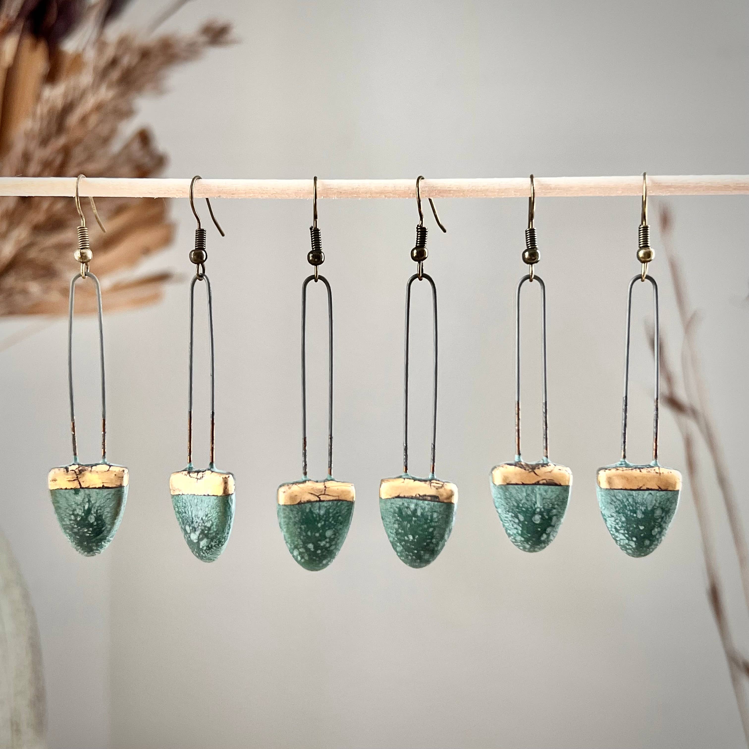 Patina Green Drip Drop Clay Earring