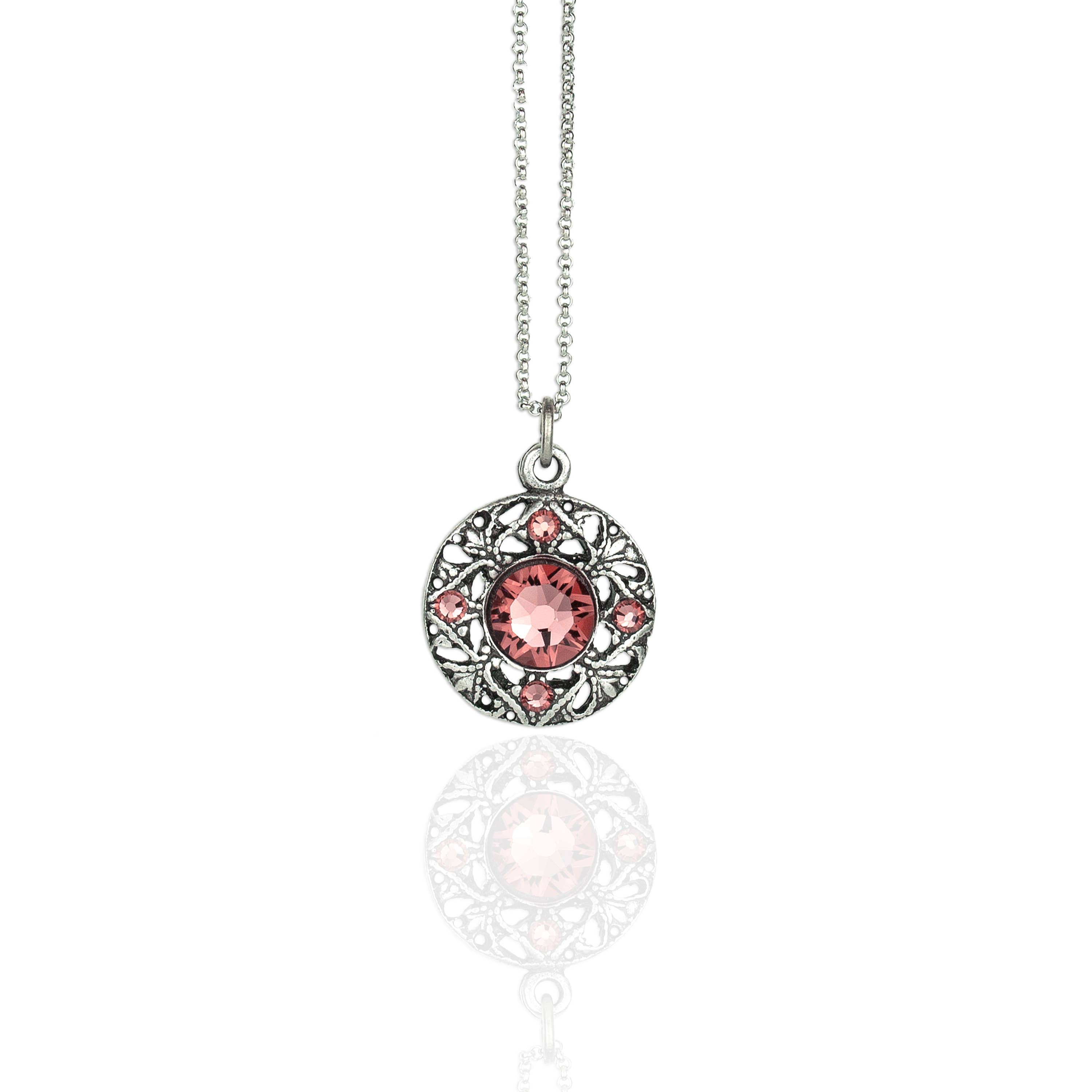 Silver Necklace with a pink gemstone pendant 