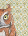 Framed art print of an owl on a patterned background