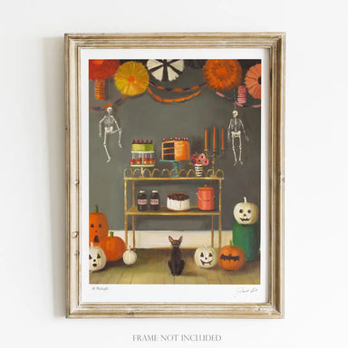At Midnight Art Print featuring a whimsical night scene, perfect for adding a touch of magic to your wall decor, printed with Epson Ultrachrome archival inks, and humorously bringing the nighttime indoors (frame not included)!